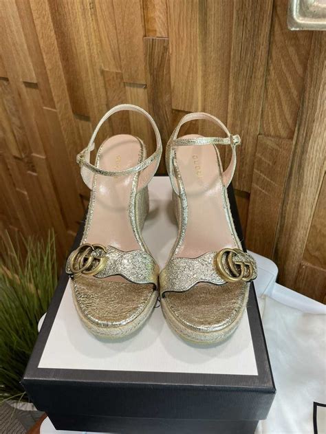 gucci carolina wedge gold|Gucci gg espadrilles.